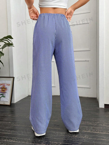 EZwear Striped Print Letter Patched Detail Pants