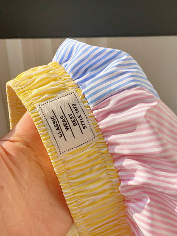 EZwear Striped Print Letter Patched Detail Shorts