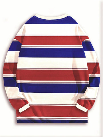 EZwear Striped Round Neck Oversized Long Sleeve T-Shirt