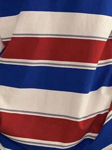 EZwear Striped Round Neck Oversized Long Sleeve T-Shirt