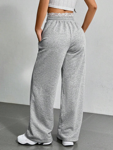 EZwear Summer Basic Deep Gray Drawstring Shorts With Lace Waist Detail
