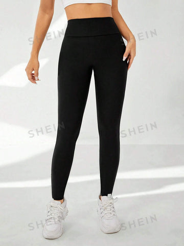 EZwear Summer Black Y2k Solid Wide Waistband Phone Pocket Side Leggings
