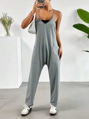 Summer Casual Loose Sleeveless Jumpsuit With Halter Neck Design