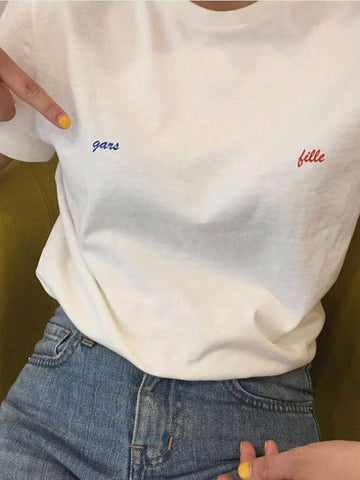 EZwear Summer Casual Short Sleeve T-Shirt With Letter Print