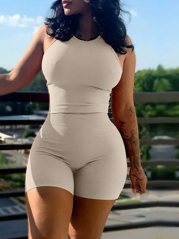 Summer Casual Solid Color Vest And Shorts Slim Fit 2pcs/Set