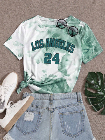 Summer Casual Tie-Dye Letter Print T-Shirt