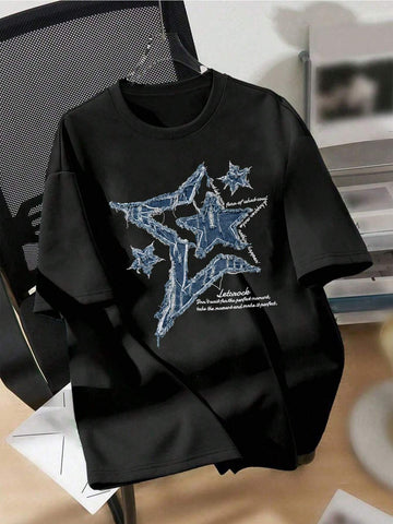 EZwear Summer Clothing, Round Neck And Short Sleeve, Simple Five-Pointed Star Design, Oversized