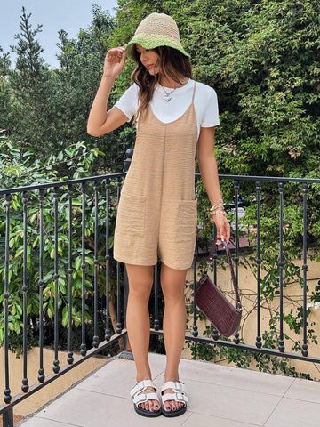 Summer Dual Pocket Cami Romper Without Tube Top