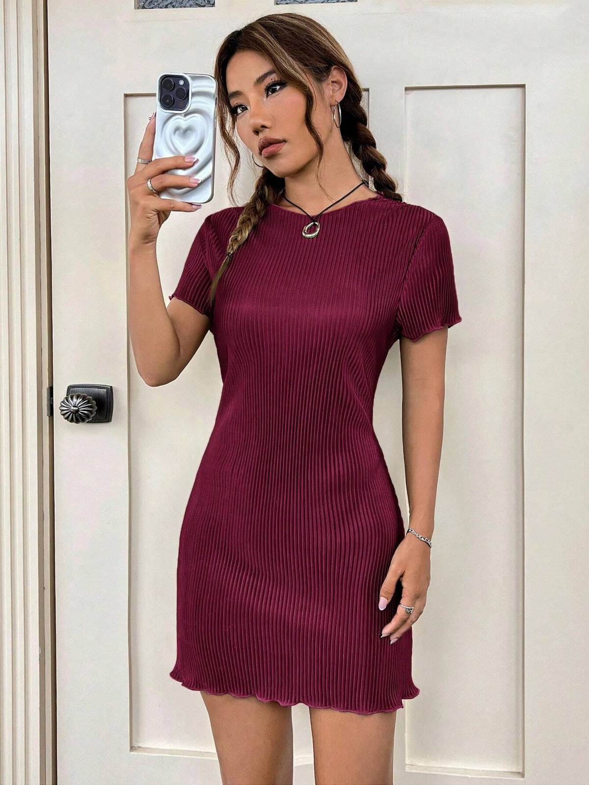 Summer Emerald Green DressSolid Lettuce Trim Dress