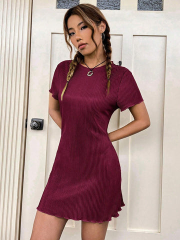 Summer Emerald Green DressSolid Lettuce Trim Dress