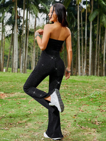 Summer Going Out Black Split Hem Tube Slim Fit Trumpet Jumpsuit