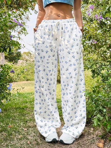 EZwear Summer Going Out Casual Floral Print Sweatpants