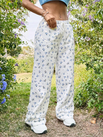 EZwear Summer Going Out Casual Floral Print Sweatpants