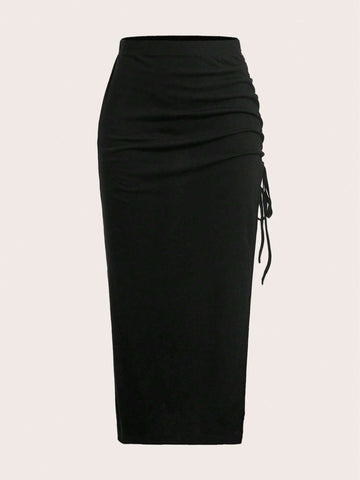 EZwear Summer Outfits Drawstring Split Thigh Skirt