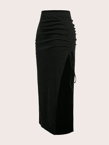 EZwear Summer Outfits Drawstring Split Thigh Skirt