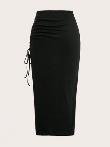 EZwear Summer Outfits Drawstring Split Thigh Skirt