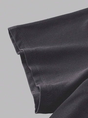 Summer Skull, Wild Flower Halloween Print Crew Neck T-Shirt Dress, Regular Size, Deep Grey