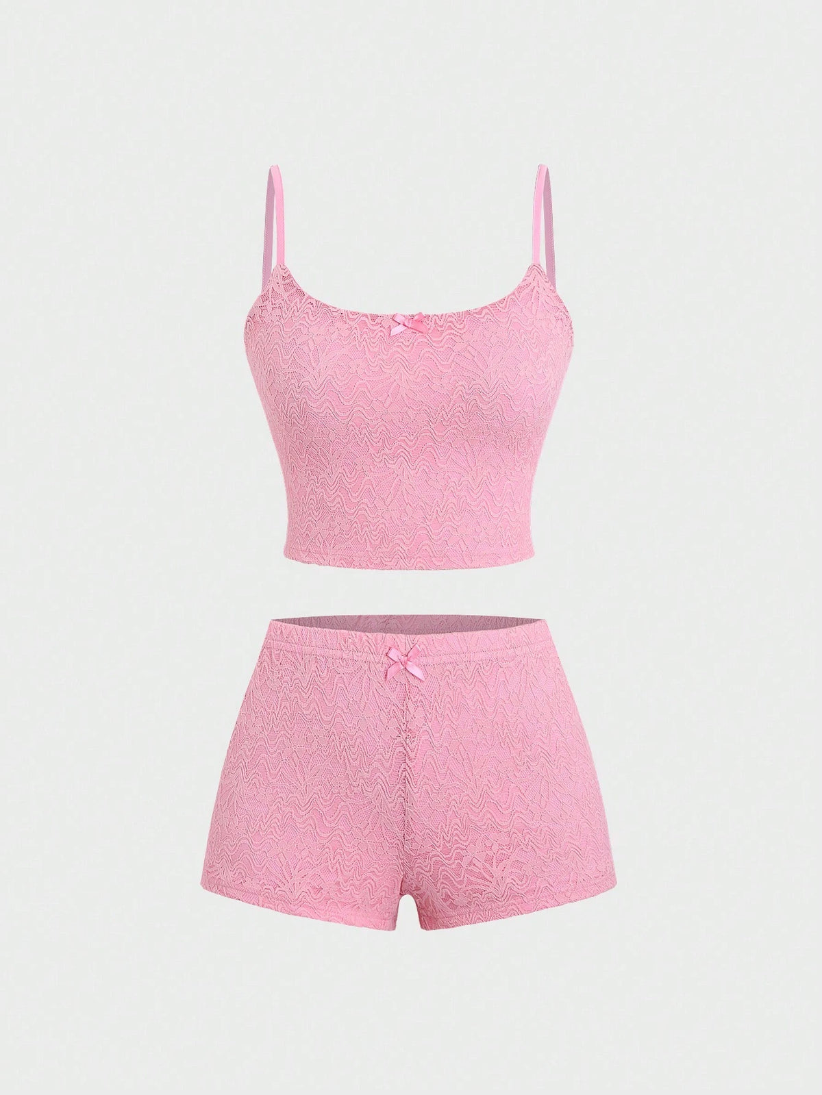 Summer Solid Color Lace Spaghetti Strap Shorts Set For Slim Fit
