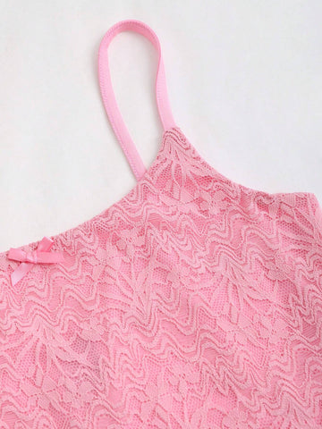 Summer Solid Color Lace Spaghetti Strap Shorts Set For Slim Fit
