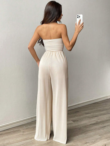 Summer Vacation Solid Color Halter Neck Jumpsuit