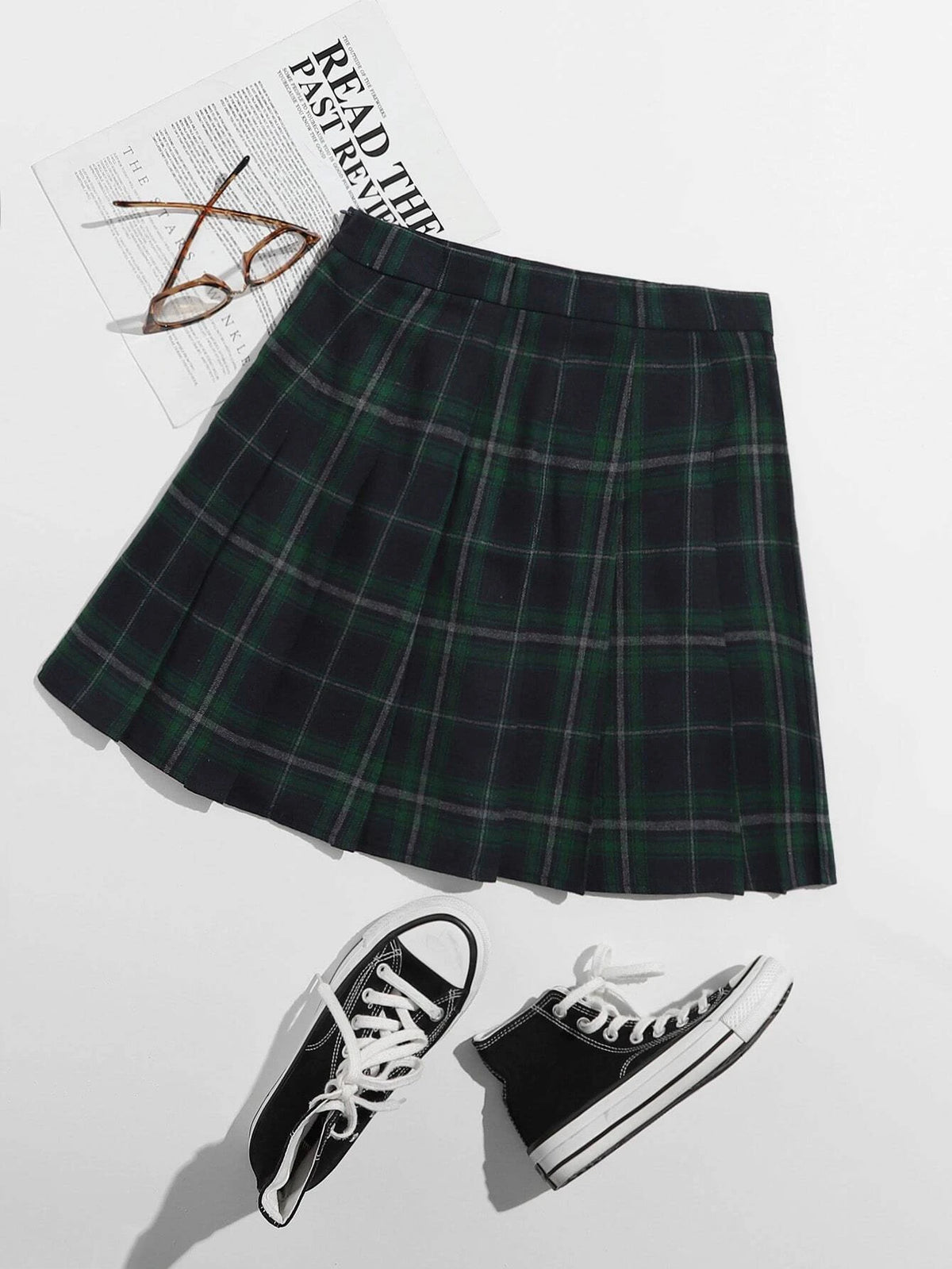 EZwear Tartan Pleated Skirt