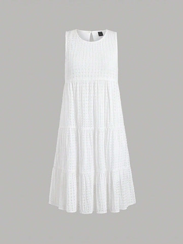 Textured Sleeveless Dress With Ruffled Hem