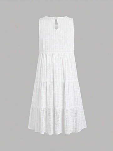 Textured Sleeveless Dress With Ruffled Hem