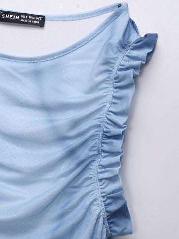 Tie-Dye Women's Summer Casual Romper With Pleated Patchwork And Ruffle Hem