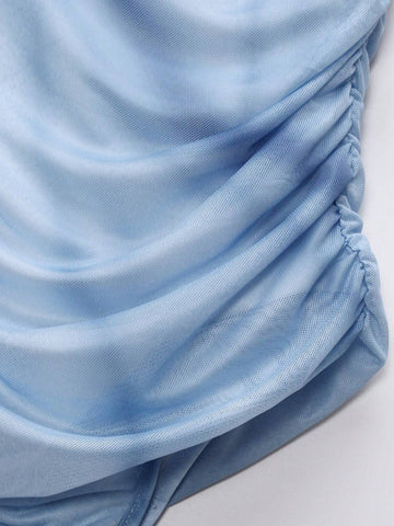 Tie-Dye Women's Summer Casual Romper With Pleated Patchwork And Ruffle Hem