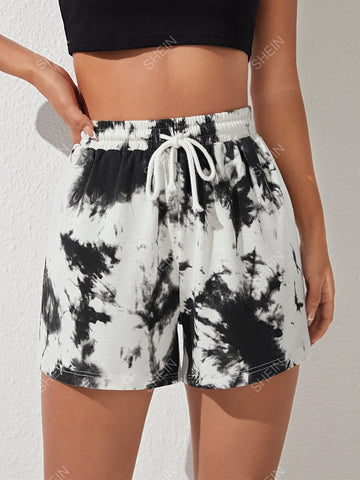 EZwear Tie Dye Drawstring Waist Shorts