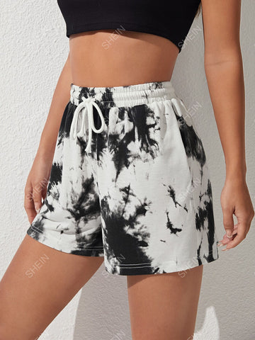 EZwear Tie Dye Drawstring Waist Shorts