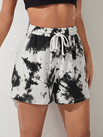 EZwear Tie Dye Drawstring Waist Shorts