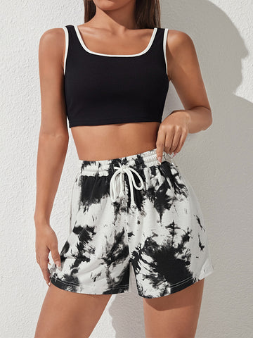 EZwear Tie Dye Drawstring Waist Shorts