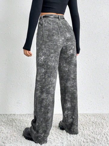 EZwear Tie Dye Slant Pocket Wide Leg Belted Sweatpants