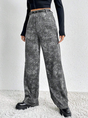 EZwear Tie Dye Slant Pocket Wide Leg Belted Sweatpants
