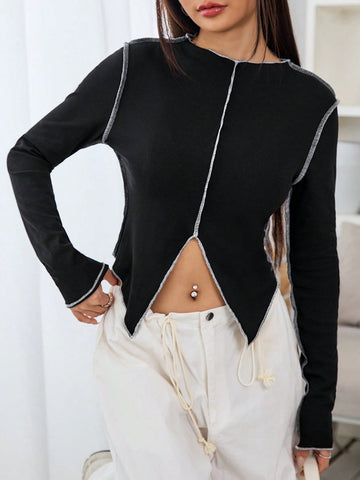 Top-stitching Split Hem Tee