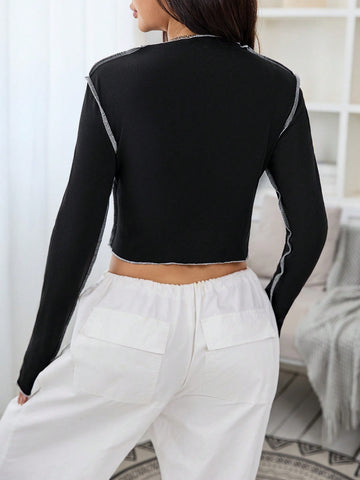 Top-stitching Split Hem Tee