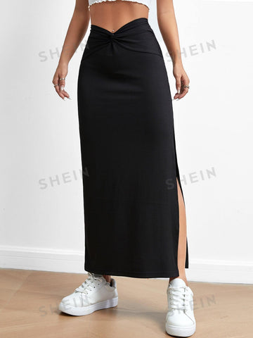 EZwear Twist Waist Split Thigh Skirt