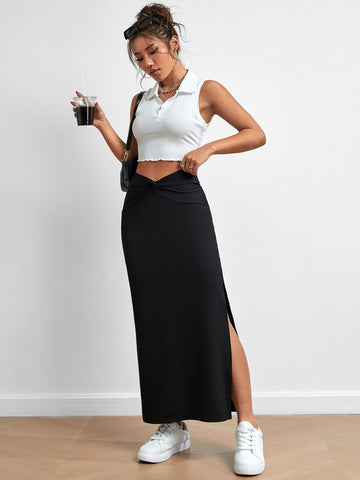 EZwear Twist Waist Split Thigh Skirt