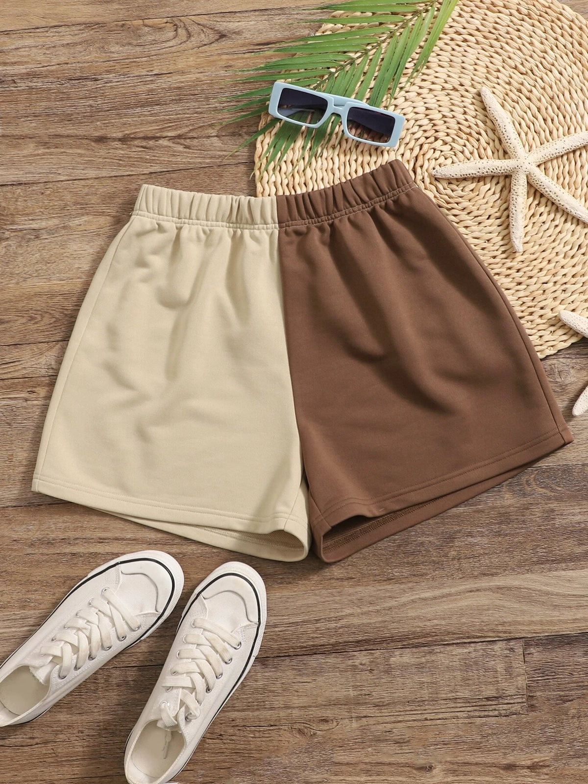 EZwear Two Tone Elastic Waist Shorts