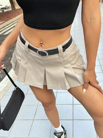 EZwear Utility Pocket & Pleated Design Women's Midi Skirt Without Belt