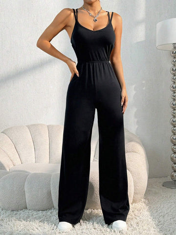V-Neck Backless Loose Fit Women's Jumpsuit For Casual Wear