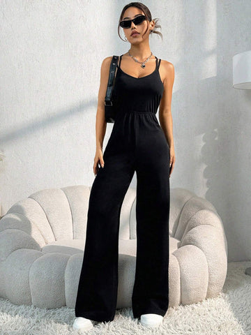 V-Neck Backless Loose Fit Women's Jumpsuit For Casual Wear