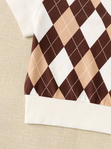 EZwear V Neck Argyle Print Tee