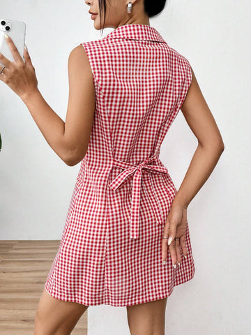 Vintage Red & White Plaid Mini Dress