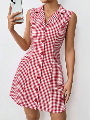 Vintage Red & White Plaid Mini Dress