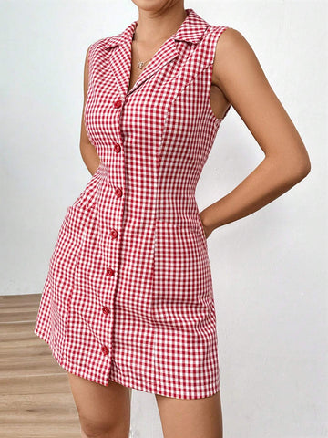Vintage Red & White Plaid Mini Dress
