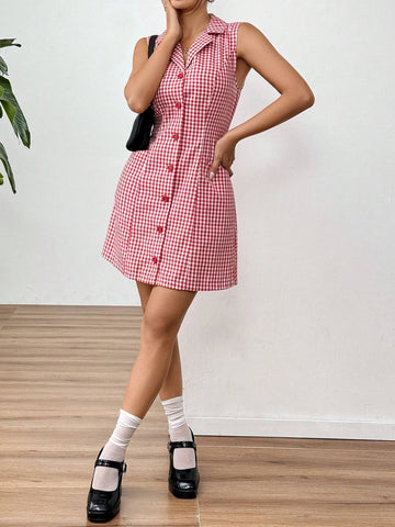 Vintage Red & White Plaid Mini Dress