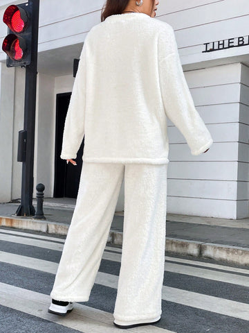White Furry Ladies Home Wear Set