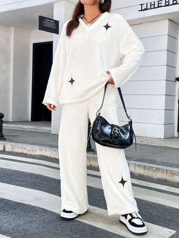 White Furry Ladies Home Wear Set